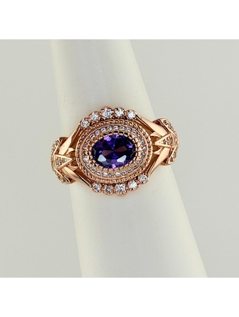 Bomb Party Sz 9 Three Wishes "The Genie's Ring" RBP2548 RETRO Amethyst Rose Gold